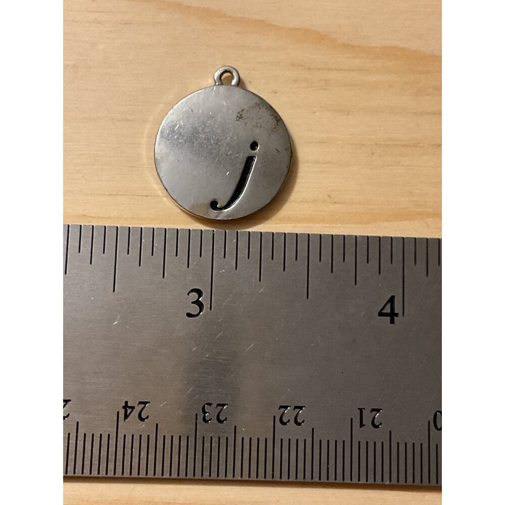 Silver-Tone Initial J Round Pendant Charm - Picture 3 of 3